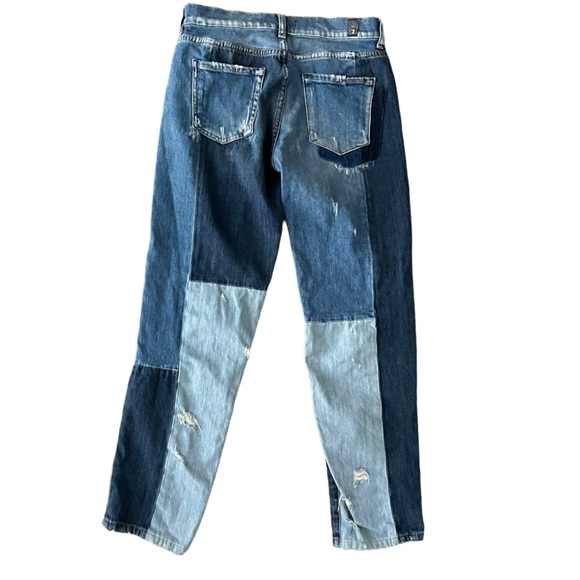 7‎ for all mankind patchwork denim distressed straight leg jeans - Picture 8 of 16